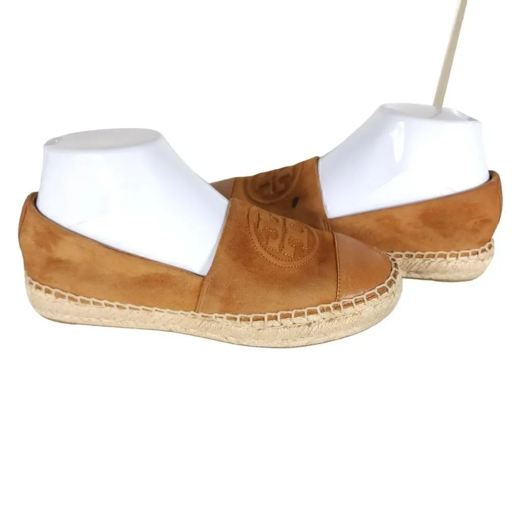 Tory Burch Women's US 7,5M Brown Leather Suede Flats Slip-On Espadrilles Shoes
